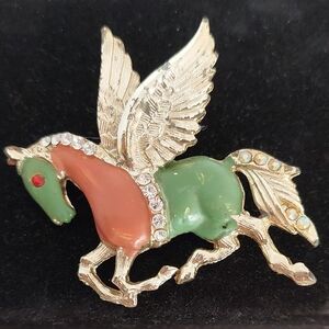 Goldtone AB Rhinestones PEGASUS Vintage Brooch In Style Of Hattie Carnegie FVC